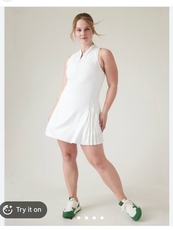 Athleta Dresses & Skirts - Athleta Advantage Dress White Mini Pleated Tennis Racerback Skort Mesh